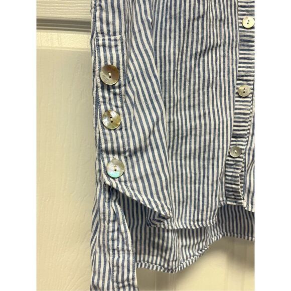 J. Jill Love Linen Blue & White stripe Side Button Sleeveless Button Down Shirt - Picture 3 of 5